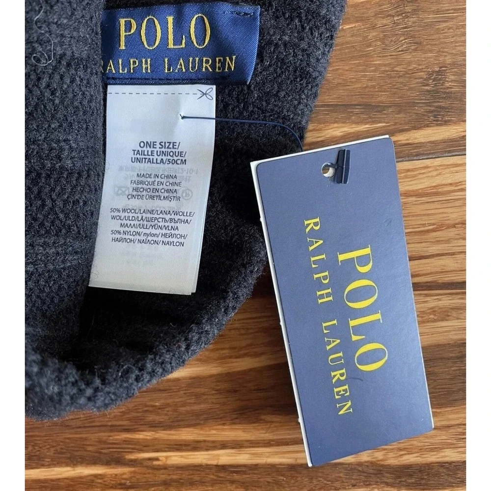 Polo Ralph Lauren‎ Signature Merino Wool Blend Cuffed Beanie Black With Red New